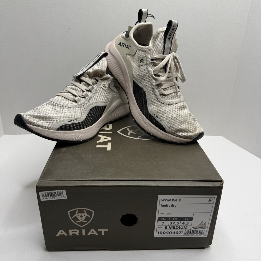 Ariat Ignite Eco Sneakers Womens 7 Cream Lace Up Athletic Shoes 10040407 NEW